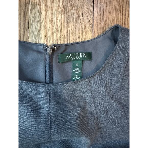 Ralph Lauren Cocktail Dress Women 12 Deep Gray Pleated Sleeveless Belted - Picture 3 of 5